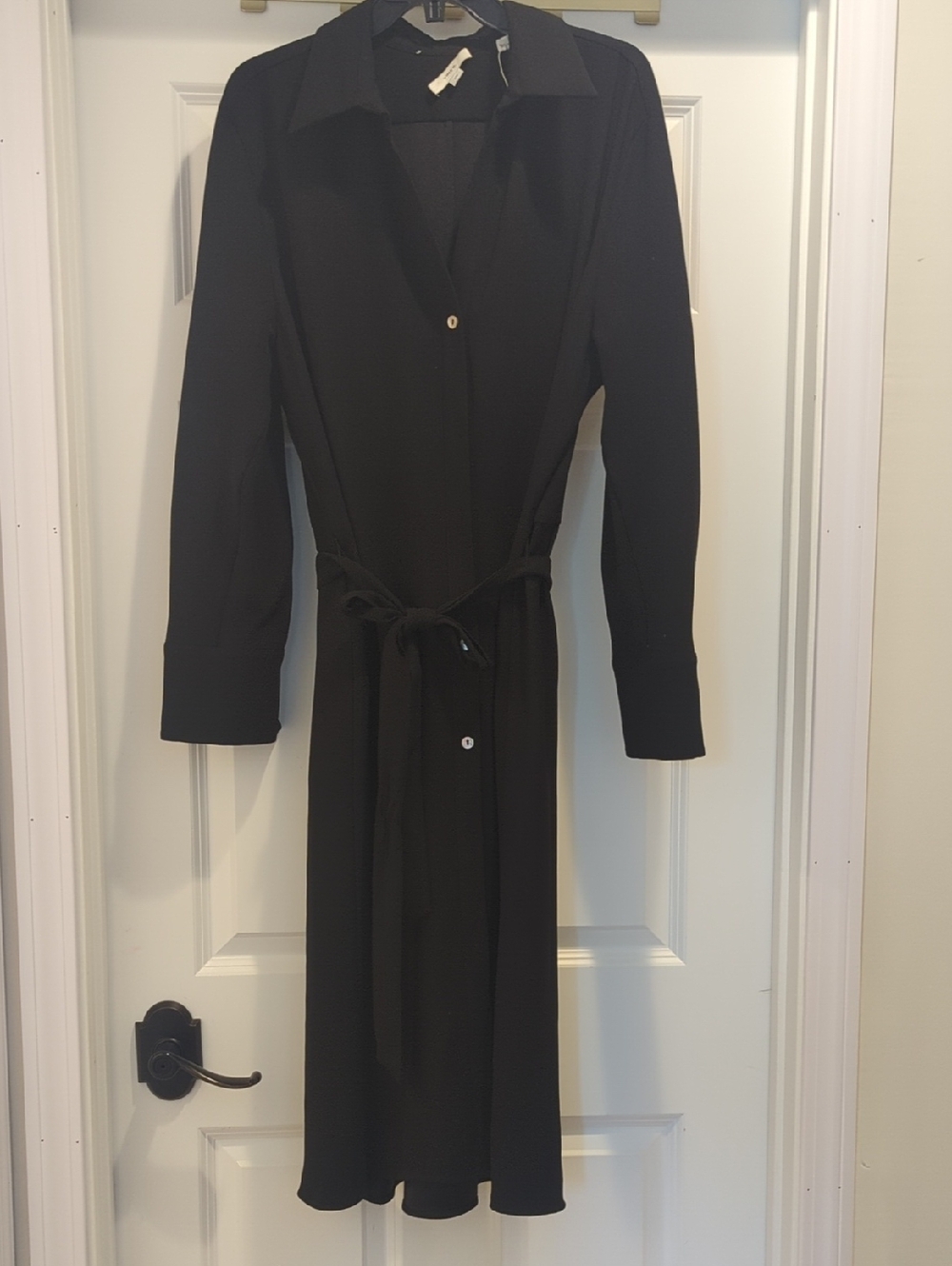 Vince Black Long-Sleeve Shirt Dress with Tie Waist Belt